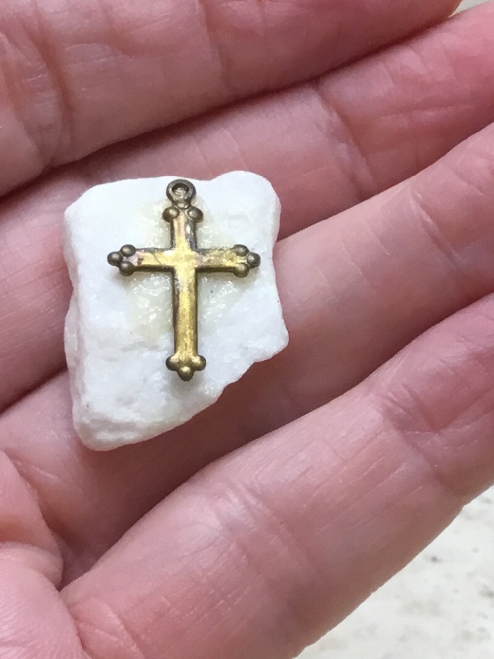 Christian Cross Attached to White Stone Religious Gifts